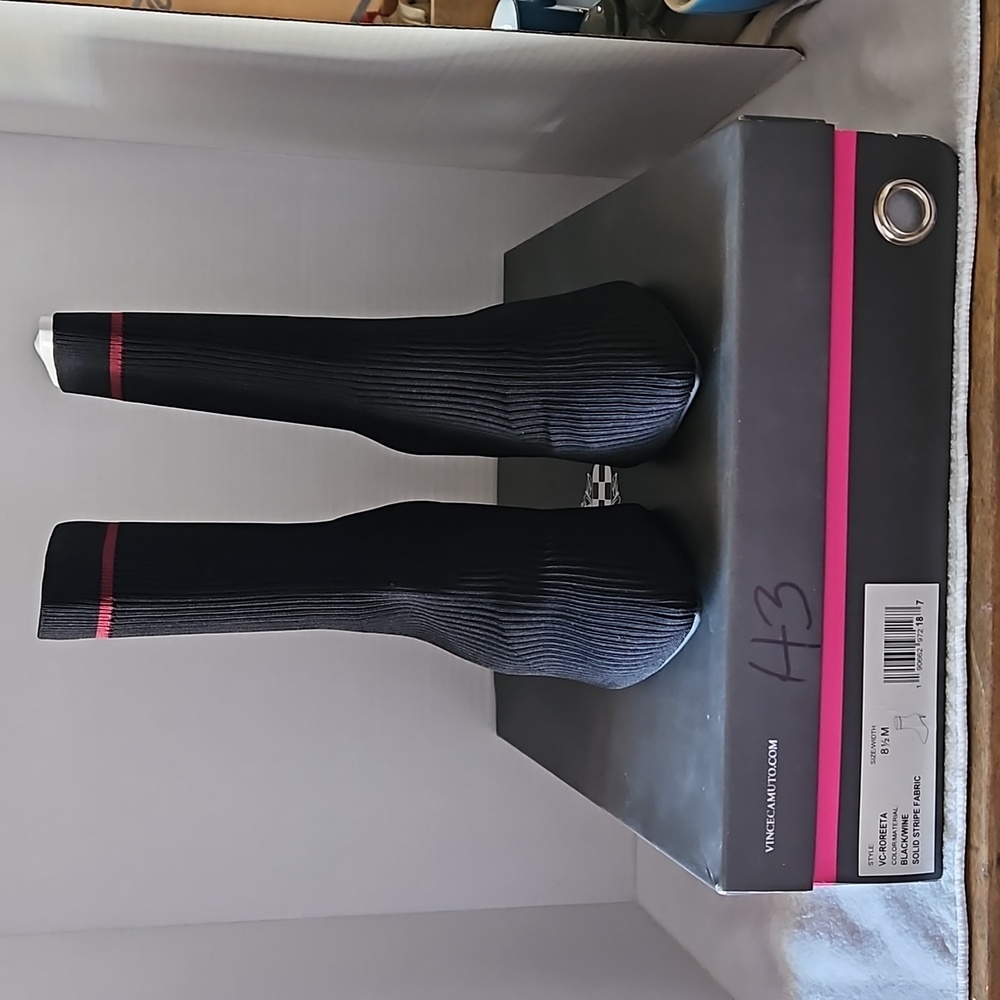 Vince Camuto | NWT Women's Roreeta Black Wine Solid Stripe Fabric Sock Boot 8.5